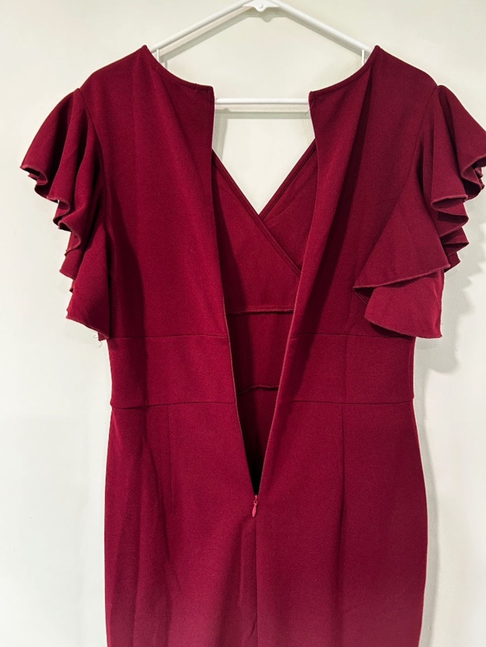 🍓NWT Wine V Neck Flutter Sleeve Formal Dress - Picture 5 of 15